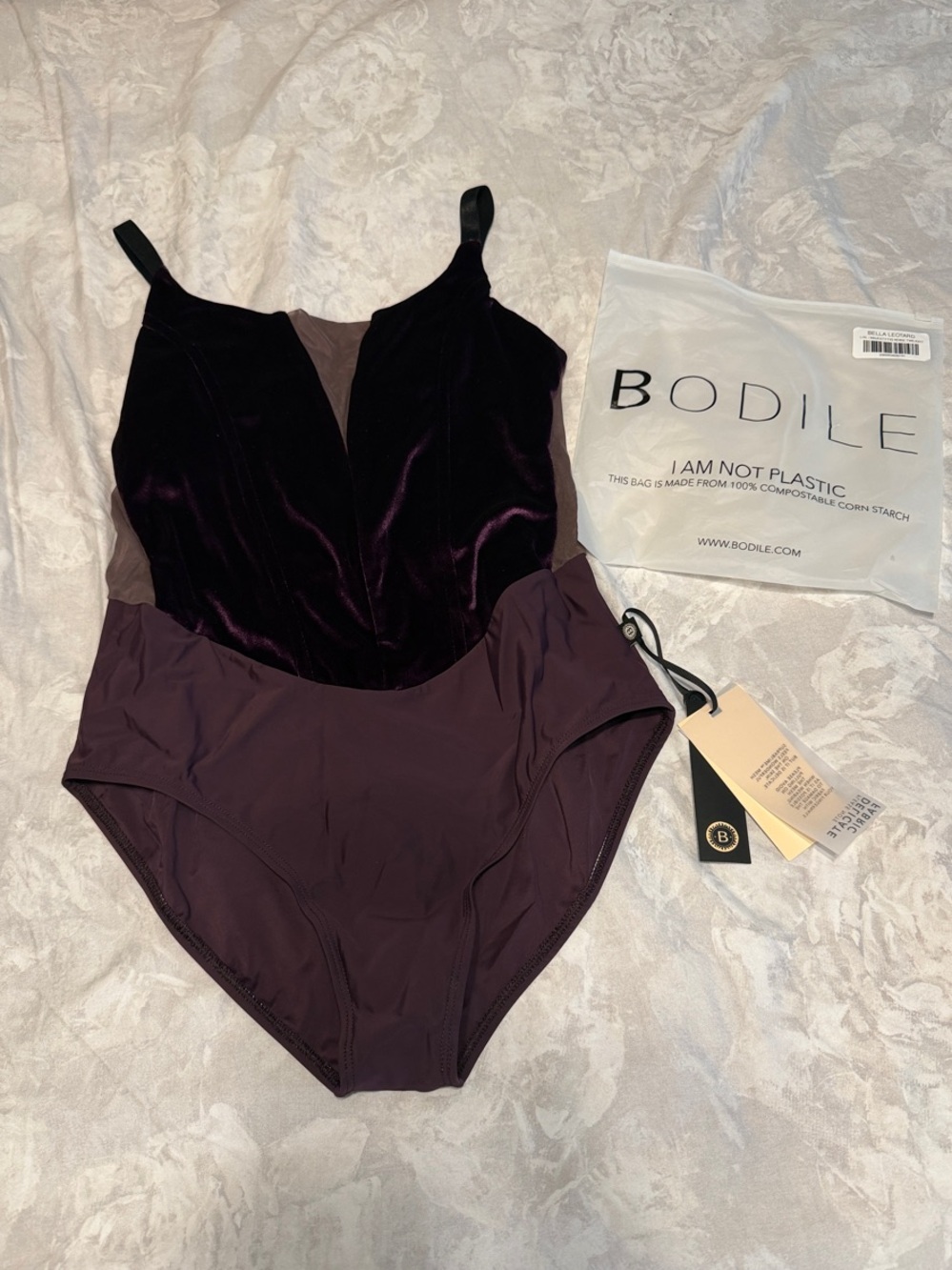 NWT Bodile Bella Leotard in Deep Plum and Mauve